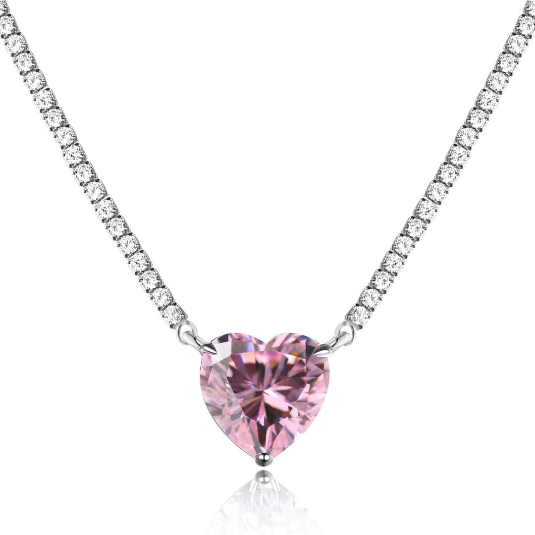 [AuraEcho]8.0 Carat Versatile Colorful Sweet Heart-Shaped Tennis Necklace