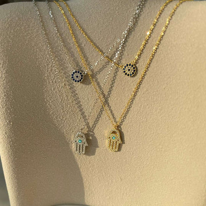 [AuraEcho]Demon Eye Hamsa Palm Necklace