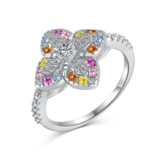 [AuraEcho]Luxurious Colorful Flower Shape Banquet Ring