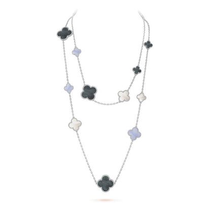 [AuraEcho]CLOVER 16 MOTIF CHALCEDONY MOP SILVER NECKLACE