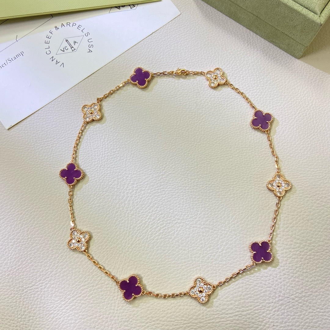 [AuraEcho]CLOVER 10 MOTIFS  PURPLE VIOLET DIAMOND NECKLACE