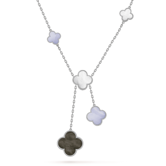 [AuraEcho]CLOVER MOP CHALCEDONY NECKLACE SILVER 6 MOTIF
