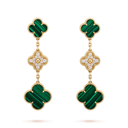 [AuraEcho]CLOVER EARRINGS GOLD MALACHITE DIAMOND 3 MOTIF